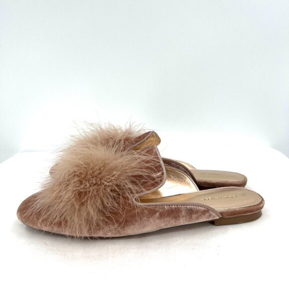 Ann Taylor Velour Pink Feathered Mules Women's 6.5 - Picture 3 of 8